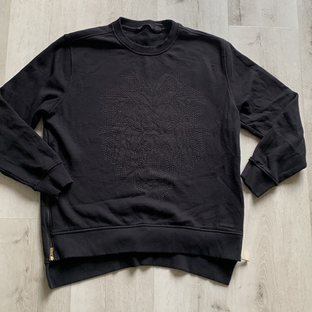Sean John Raised Lion Applique Sweatshirt XL black side zippers 3D